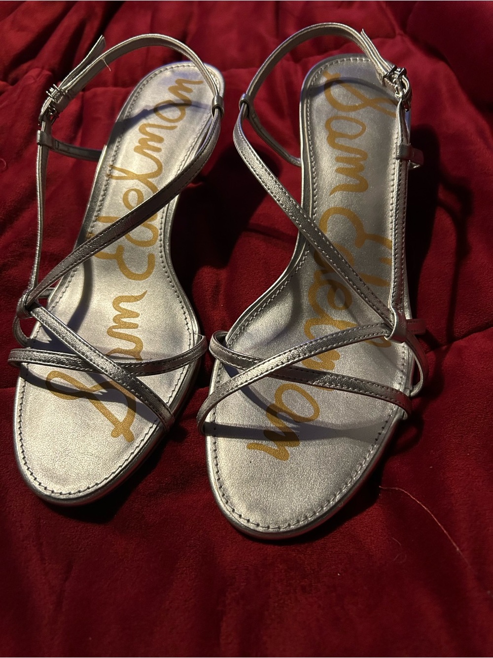 Sam Edelman “Judy” , Silver Strappy Low Heel Sandals